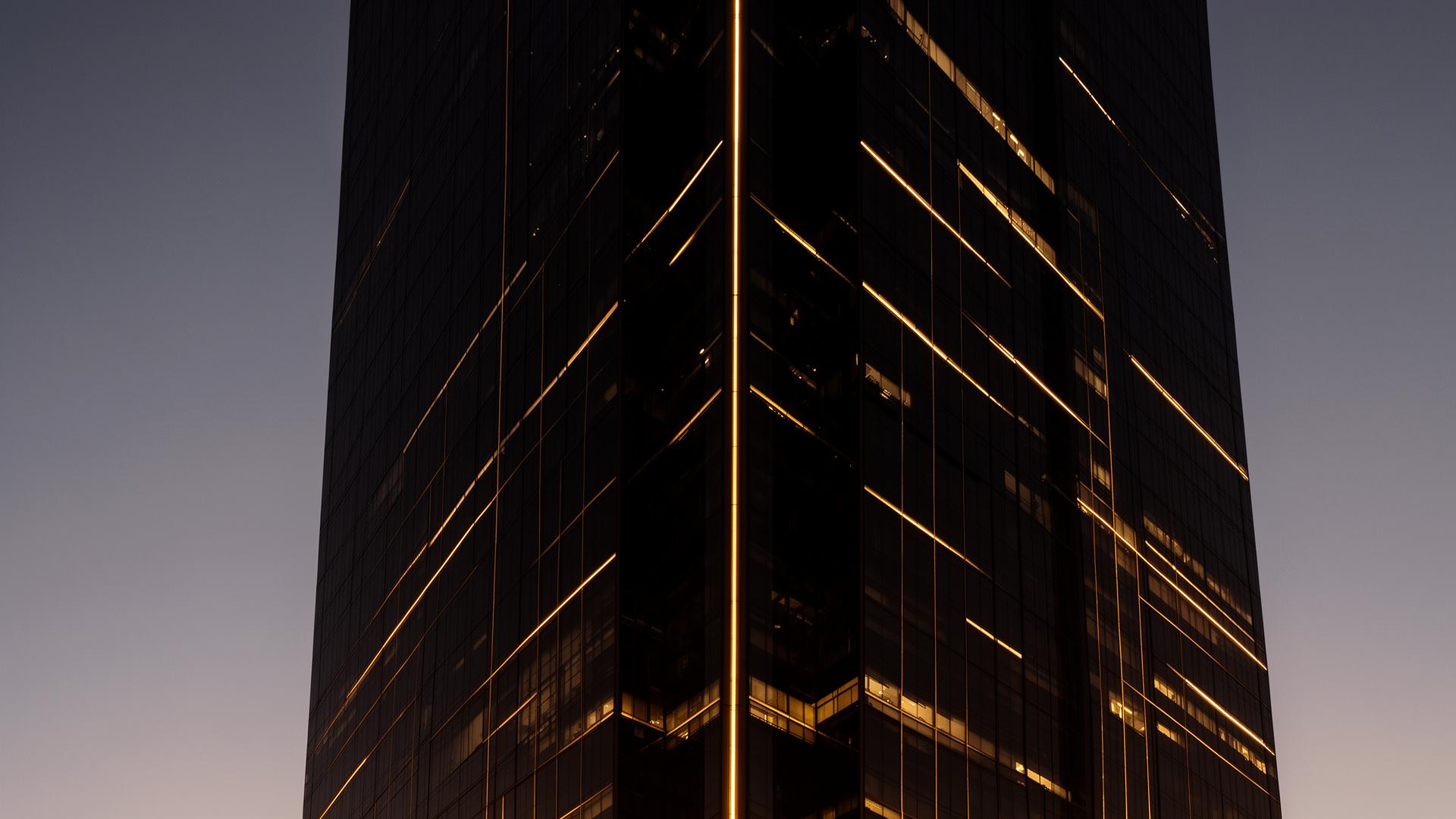 Corporate skyscraper at twilight